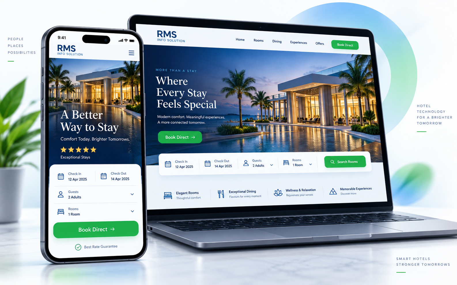 Hotel website displayed responsively on a smartphone and laptop